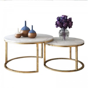 White Slate Gold Round Metal Coffee Table