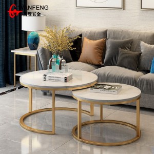 White Slate Gold Round Metal Coffee Table