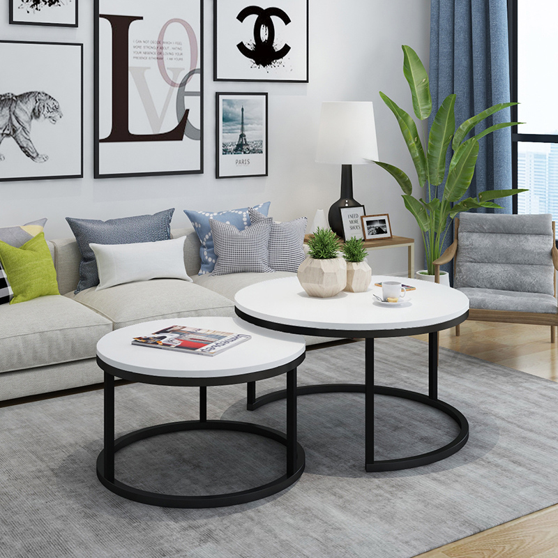WhiteSlate Slate Top  Round Frame Metal Coffee Table
