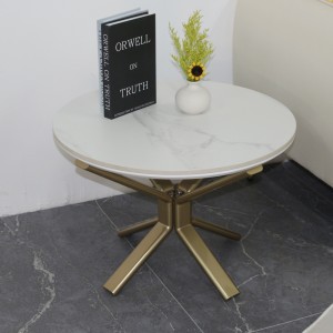White Slate Gold Ronud Metal Coffee Table
